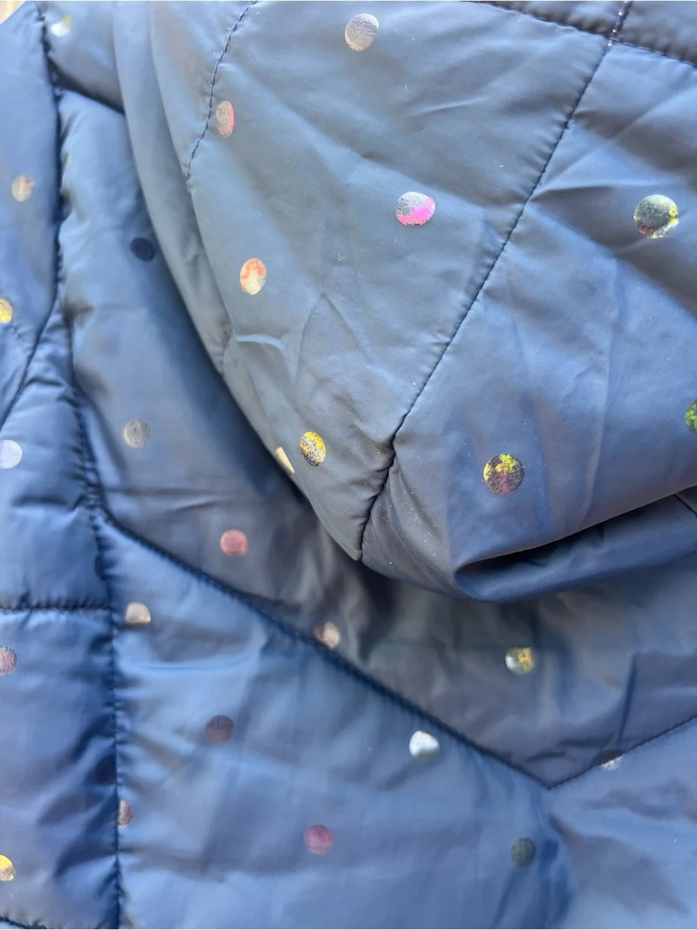 SWISSTECH Girls Navy Blue Polka Dot Confetti Puffer Coat Hooded Girls Medium 7-8